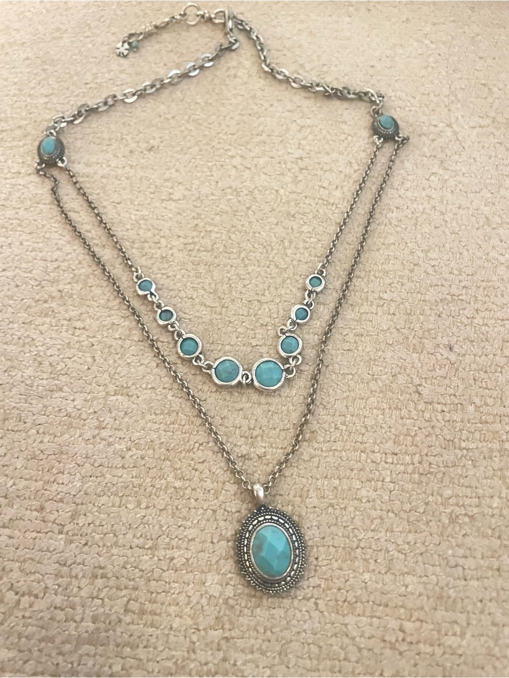 Vintage Lucky Brand Turquoise Double-Layer Pendant Necklace, 20"